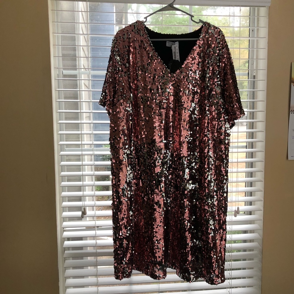 plus size pink & silver sequin party dress